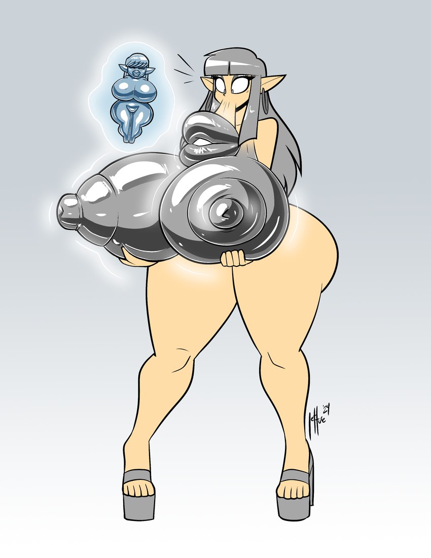 big_breasts breast_expansion breasts clothing ear_piercing ear_ring expansion female footwear grey_background grey_clothing grey_footwear grey_hair grey_high_heels hair high_heels huge_breasts humanoid_pointy_ears hyper hyper_breasts hyper_lips idol_(object) lip_expansion lips metallic_body nipples not_furry piercing platform_footwear platform_heels pointy_ears ring_piercing shoes simple_background solo surprised thick_lips transformation what lettuce_(artist) humanoid 2024 absurd_res hi_res