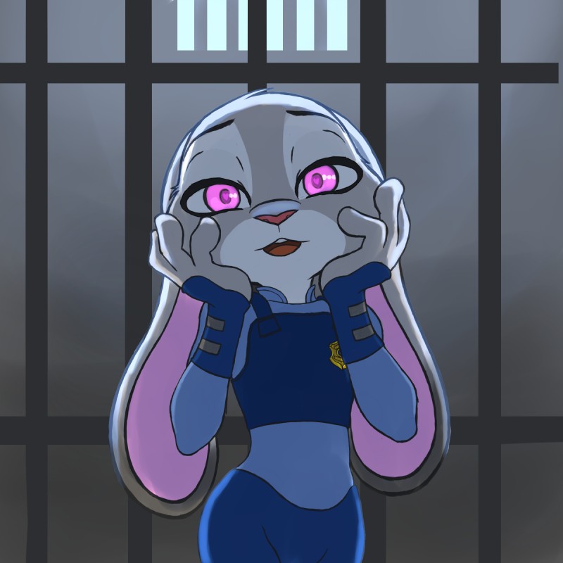 anthro buckteeth clothing female heart_eyes heart_symbol long_ears police police_uniform prison_bars solo teeth uniform wide_hipped_female wide_hips yandere lemonscent disney future_diary mirai_nikki yandere_trance zootopia judy_hopps lagomorph leporid mammal rabbit 1:1 2016 digital_media_(artwork) hi_res