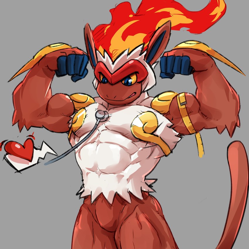 abs anthro biceps cardiophilia examination fire flexing flexing_bicep flexing_both_biceps front_view heart_symbol heartbeat listening_to_chest male measuring_muscle medical_examination medical_instrument muscular muscular_male patient pecs scientific_instrument solo standing stethoscope waddledox nintendo pokemon generation_4_pokemon infernape mammal pokemon_(species) primate 1:1 2021 absurd_res hi_res portrait three-quarter_portrait