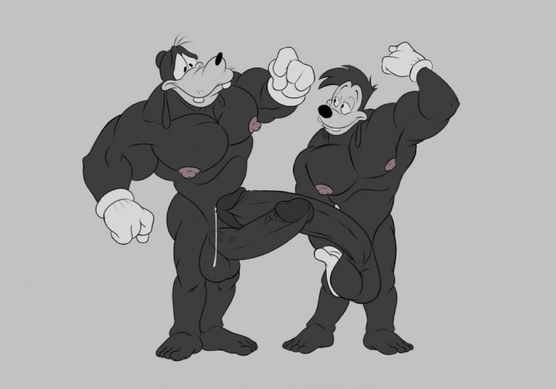 anthro ball_size_difference balls biceps big_muscles big_penis bodily_fluids clothing cum cum_string duo erection flexing fur genital_fluids genitals gloves grey_background hair handwear huge_penis humanoid_genitalia humanoid_penis hyper hyper_genitalia hyper_penis leaking male male/male manly muscular muscular_male nipples nude pecs penis penis_envy penis_size_difference precum simple_background standing teeth vein tenderule34 disney goof_troop goofy_(disney) max_goof canid canine canis domestic_dog mammal monochrome father_(lore) father_and_child_(lore) father_and_son_(lore) incest_(lore) parent_(lore) parent_and_child_(lore) parent_and_son_(lore) son_(lore)