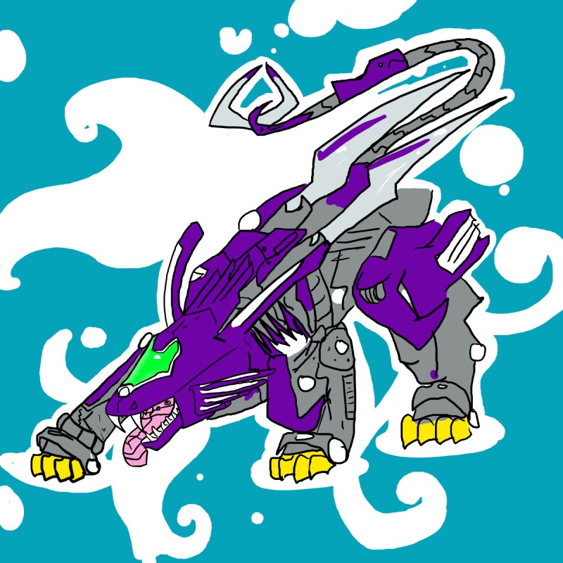 ambiguous_gender blue_background claws fangs feral grey_body machine mecha quadruped simple_background solo tail teeth tongue tongue_out visor ce_wolf zoids blade_liger felid mammal robot robot_feral zoid 1:1 hi_res