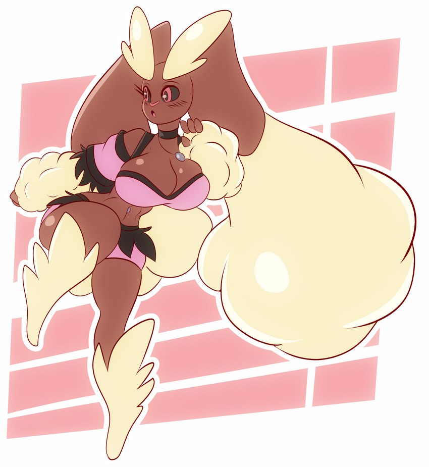 anthro big_breasts breasts brown_body cleavage clothed clothing eyebrows female solo thick_eyebrows solratic nintendo pokemon bonita_(solratic) generation_4_pokemon lopunny pokemon_(species) hi_res