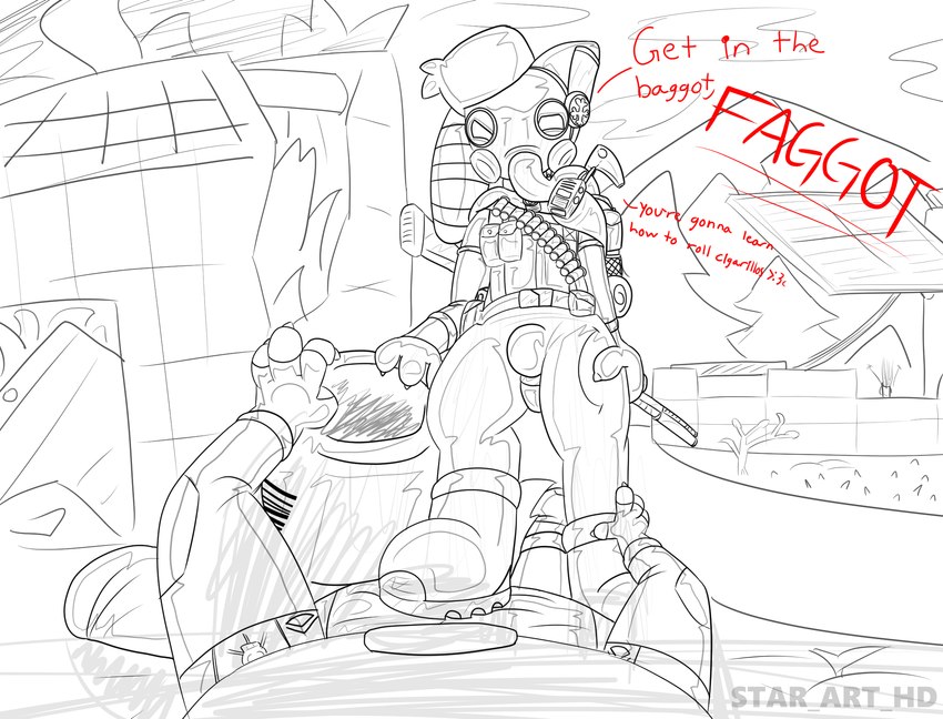 bag boots clothing combat_boots drone dronesuit footwear glistening glistening_latex gloves gun handwear hat headgear headwear homophobic_slur hose hose_in_butt hose_in_mouth imminent_bondage latex latex_boots latex_clothing latex_footwear latex_gloves latex_handwear latex_skinsuit machine military military_cap military_clothing military_hat military_jacket military_uniform mouth_to_anal_tube protogen_armor protogen_visor ranged_weapon rubber_clothing rubble shell_(projectile) shoes shotgun shotgun_shell skinsuit slave slur soldier stepping_on_balls tight_clothing uniform vacbag warrior weapon wreckage star_art_hd whipvine_(setting) protodrone protogen hi_res