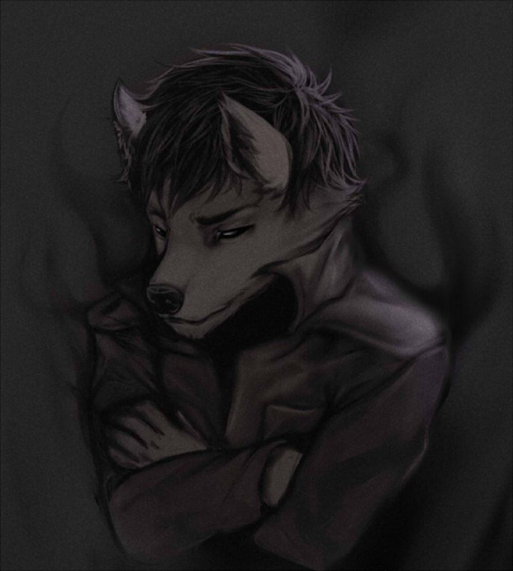 anthro black_eyes clothed clothing dark fur glowing hair male night shadow smoke solo johnfreak arkane_studios dishonored microsoft outsider_(dishonored) canid canine canis mammal wolf 2015 dark_theme digital_media_(artwork) paint_tool_sai_(artwork)