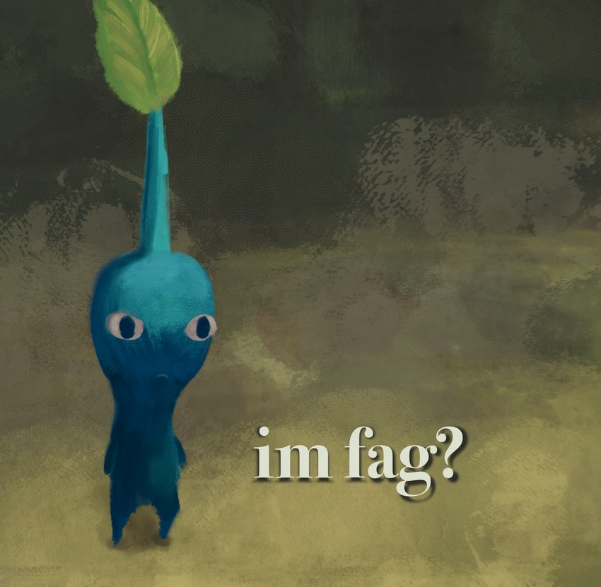 ambiguous_gender biped blue_body homophobic_slur leaf plant shitpost simple_background slur solo standing text yes-no_question kooriki nintendo pikmin blue_pikmin elemental_creature flora_fauna pikmin_(species) 2023 digital_media_(artwork) digital_painting_(artwork) english_text hi_res meme reaction_image shaded