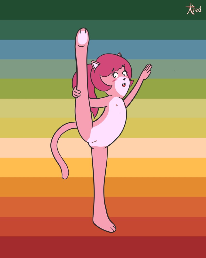 abstract_background adolescent anthro anus blush clitoris female flat_chested flexible fur genitals hair loli nipples nude one_leg_up open_mouth pink_body pink_fur pink_hair pussy raised_leg simple_background solo splits spread_legs spreading standing vertical_splits young young_anthro young_female inured cattanooga_cats hanna-barbera kitty_jo domestic_cat felid feline felis mammal hi_res