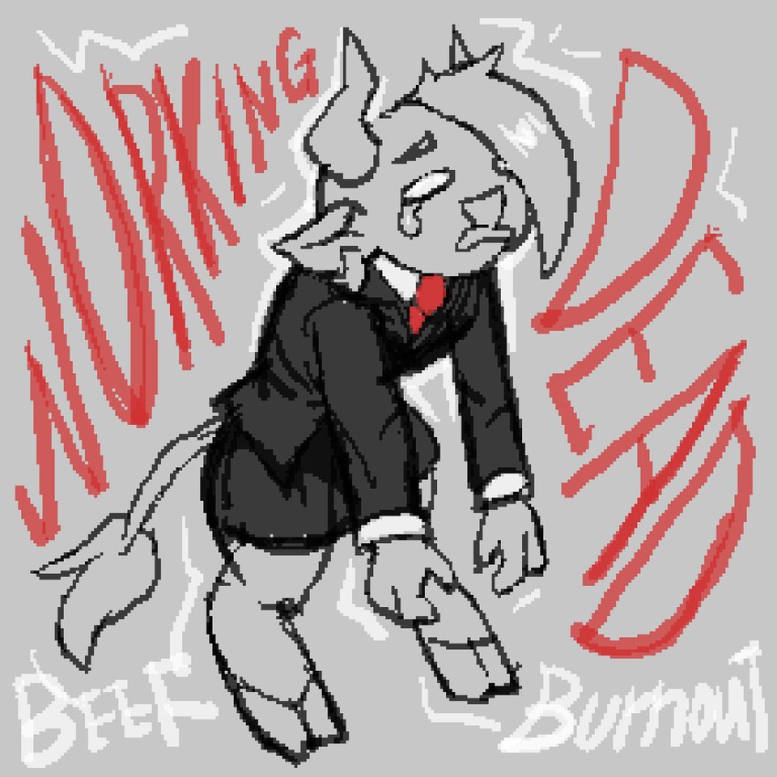 anthro bodily_fluids clothed clothing ear_piercing hooves male office_clothing open_mouth piercing simple_background solo tears text tass_the_bovine tass_(character) bovid bovine cattle mammal 1:1 digital_media_(artwork) english_text monochrome pixel_(artwork)