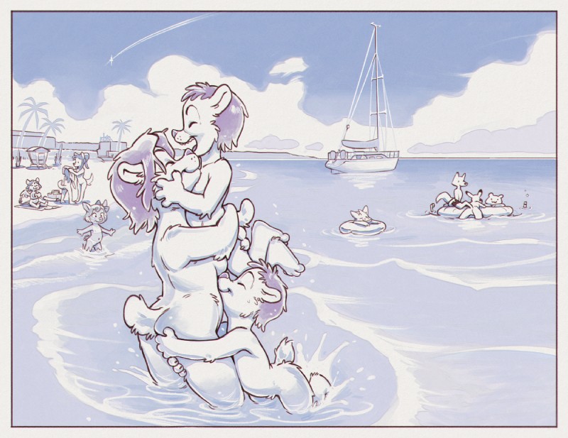 age_difference anthro bathing boat bow_(feature) bow_accessory casual_nudity cleft_tail crowd ear_bow female group hug larger_female male nude nude_beach older_female sea size_difference social_nudity swimming tail trio_focus vehicle water watercraft young young_anthro rb nintendo pokemon auntie_maja kaj_(rb) kaja_(rb) polina bear generation_1_pokemon mammal pikachu pokemon_(species)