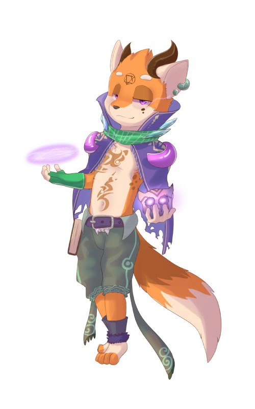 anthro ear_piercing magic male piercing solo sharparadise sharparadise_(character) canid canine demon fox mammal 5:8 hi_res