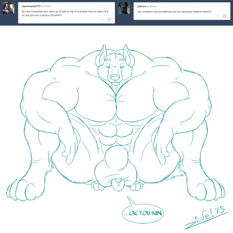 abs animal_genitalia anthro ask_blog balls biceps big_balls big_muscles duo fully_sheathed fur genitals huge_muscles hyper hyper_muscles male muscular muscular_anthro muscular_male nude pecs sheath sitting tea_bagging text these_aren't_my_glasses juano jonathan_(juano) stephen_(juano) canid canine canis fox mammal red_fox true_fox wolf 1:1 english_text line_art meme