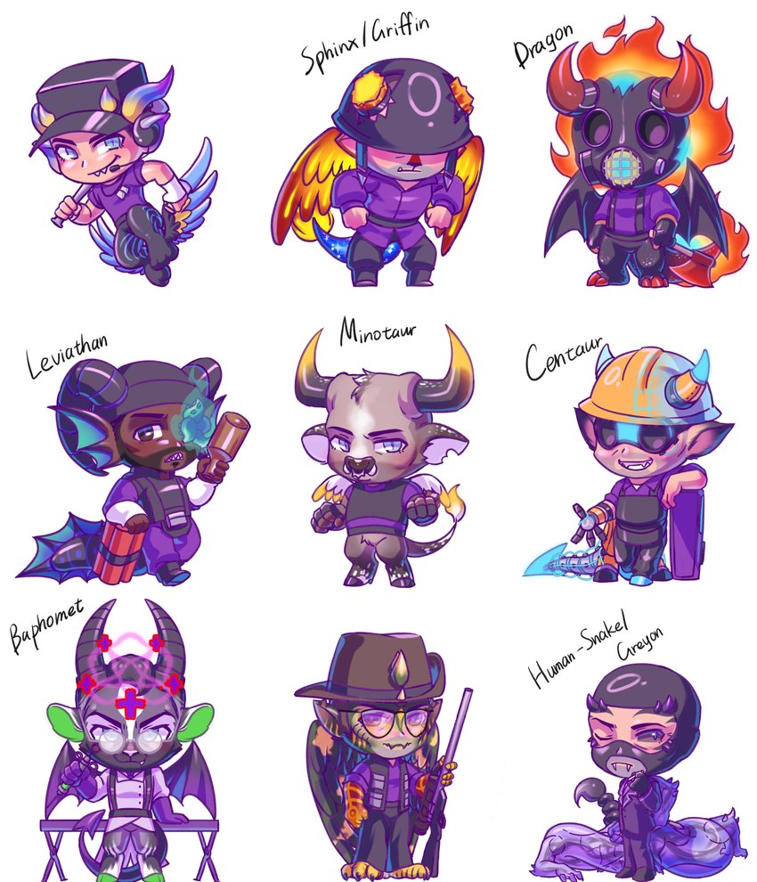 anthro chibi fire horn male metallic_body multilimb scorpion_tail tail weapon wings ranabysson european_mythology greek_mythology mythology team_fortress_2 valve demoman_(team_fortress_2) engineer_(team_fortress_2) heavy_(team_fortress_2) medic_(team_fortress_2) pyro_(team_fortress_2) scout_(team_fortress_2) sniper_(team_fortress_2) soldier_(team_fortress_2) spy_(team_fortress_2) avian bird bovid bovine caprine cattle centaur demon dragon equid equid_taur goat humanoid humanoid_taur mammal mammal_taur marine mythological_creature mythological_scalie reptile scalie snake taur absurd_res hi_res