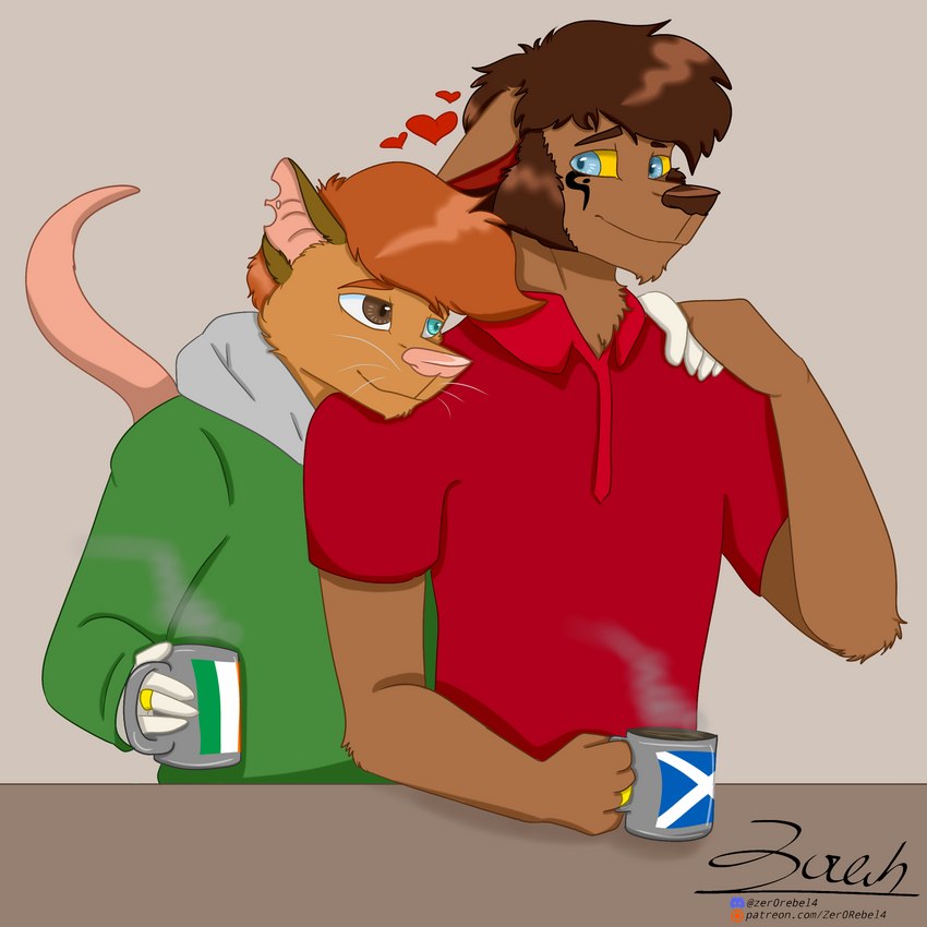 anthro beverage blue_eyes brown_body brown_eyes brown_fur brown_hair brown_markings clothing coffee coffee_mug container cup digit_ring duo eye_contact fur hair hand_holding heart_symbol heterochromia holding_container holding_cup holding_mug holding_object hug hugging_another hugging_from_behind irish_flag jewelry looking_at_another male male/male markings married_couple mature_male mug notched_ear orange_body orange_fur orange_hair raised_tail ring romantic romantic_ambiance scottish_flag sweater tail text topwear wedding_ring whiskers white_body white_fur white_markings yellow_sclera zer0rebel4 discord_(app) mythology patreon thomas_ii_(zer0rebel4) timothy_(zer0rebel4) american_opossum canid canine canis mammal marsupial mythological_canine mythological_creature werecanid werecanine werecreature werewolf wolf 2023 absurd_res hi_res url