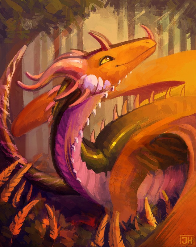 ambiguous_gender feral horn smile solo spines tail yellow_eyes iovin mythology dragon mythological_creature mythological_scalie scalie 2017 digital_media_(artwork) hi_res