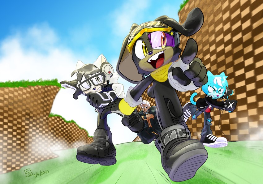 carbon, enrico pucci, fan character, hunter the cat, and scrubby the rabbit (sonic the hedgehog (series) and etc) created by littlerainstories