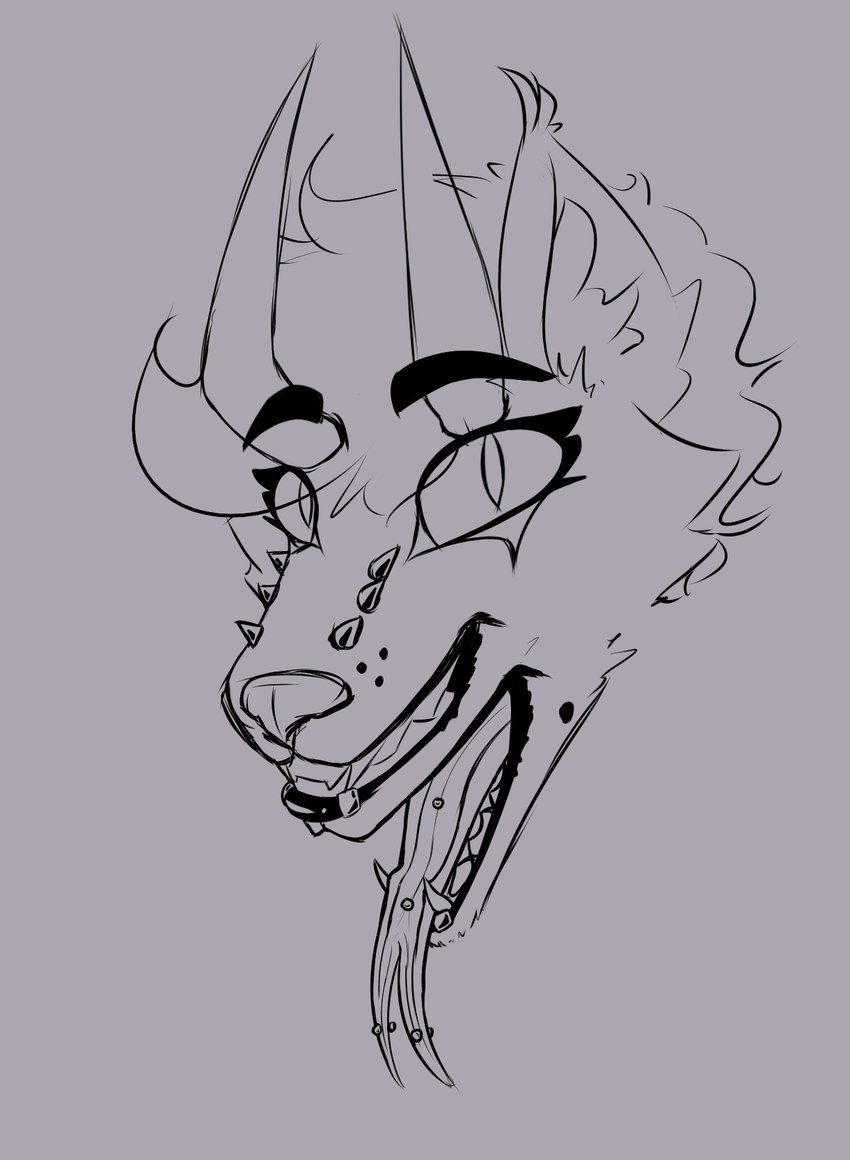 2_mouths anthro black_lips canine_teeth canine_tongue cheek_tuft ear_tuft eyebrows facial_piercing facial_tuft female forked_tongue furgonomics furry-specific_piercing grin horn inner_ear_fluff lip_piercing lip_ring lips markings mole_(marking) mouths multi_mouth muzzle_piercing nose_piercing open_mouth piercing raised_eyebrows ring_piercing smile solo tongue tongue_out tongue_piercing tuft whisker_spots graemcnuggets roxy_marian canid canine canis demon fox mammal red_fox succubus true_fox 2023 hi_res monochrome