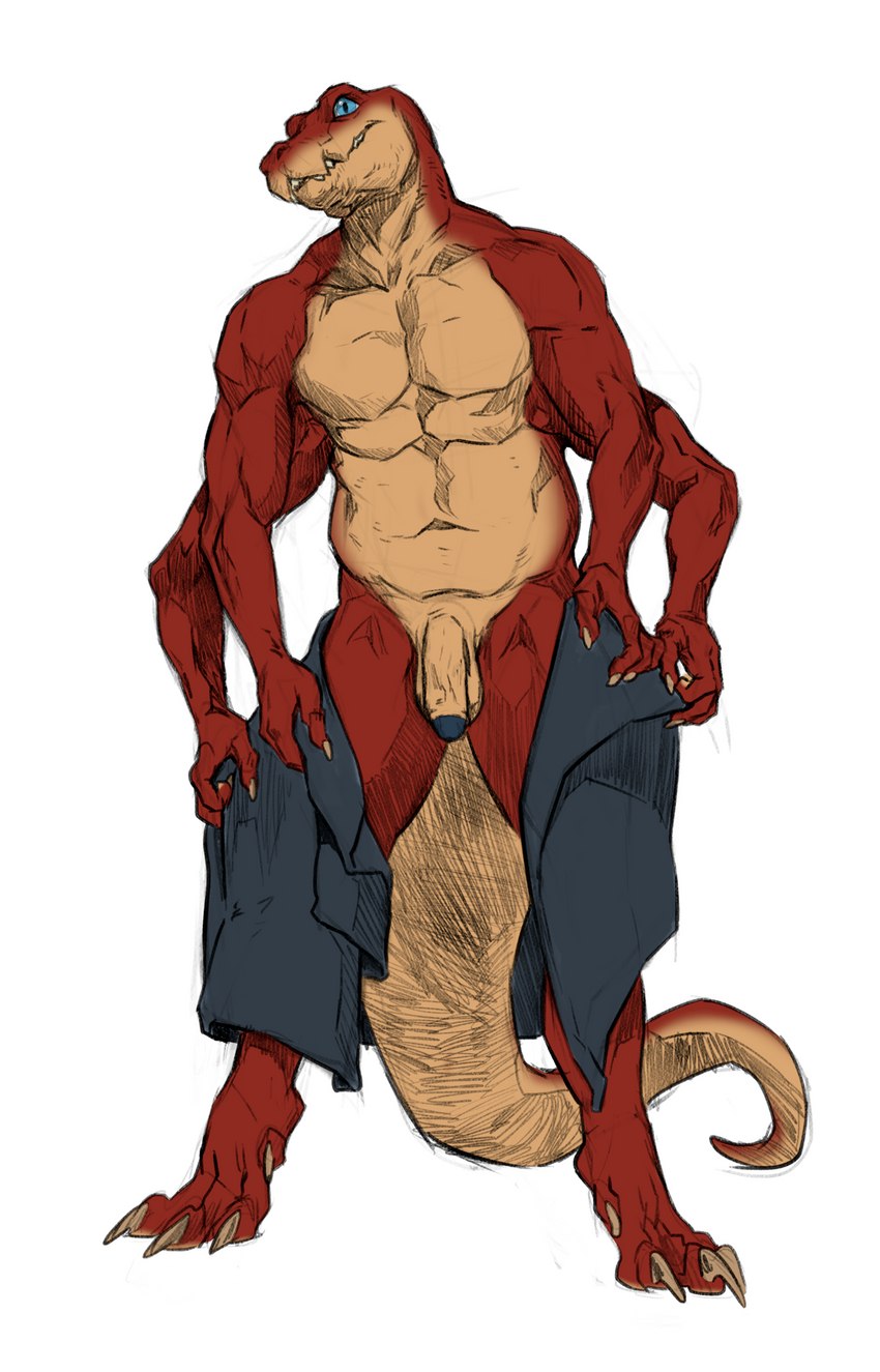 anthro balls clothing flaccid foreskin genitals male multi_limb muscular muscular_anthro muscular_male nude penis solo undressing intricatevision ostarn crius reptile scalie snake artist_collaboration hi_res