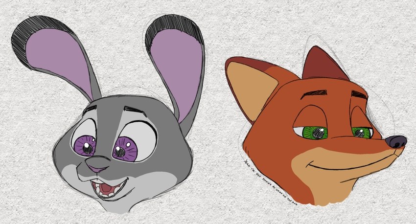 anthro countershading duo female fur green_eyes male male/female multicolored_body multicolored_fur purple_eyes two_tone_body two_tone_fur boloid disney zootopia judy_hopps nick_wilde canid canine european_rabbit fox lagomorph leporid mammal oryctolagus rabbit red_fox true_fox digital_media_(artwork)