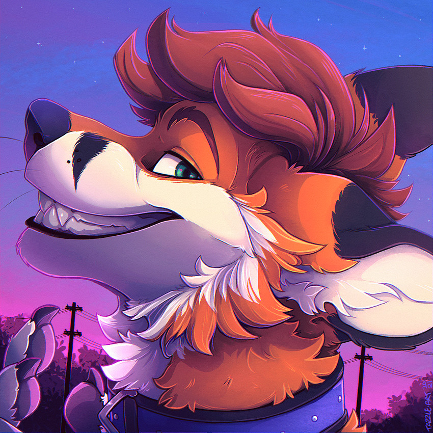 anthro black_nose ears_down fingers green_eyes hair happy male orange_fox paws pivoted_ears smile solo star teeth tazara canid canine fox mammal 1:1 bust_portrait icon portrait