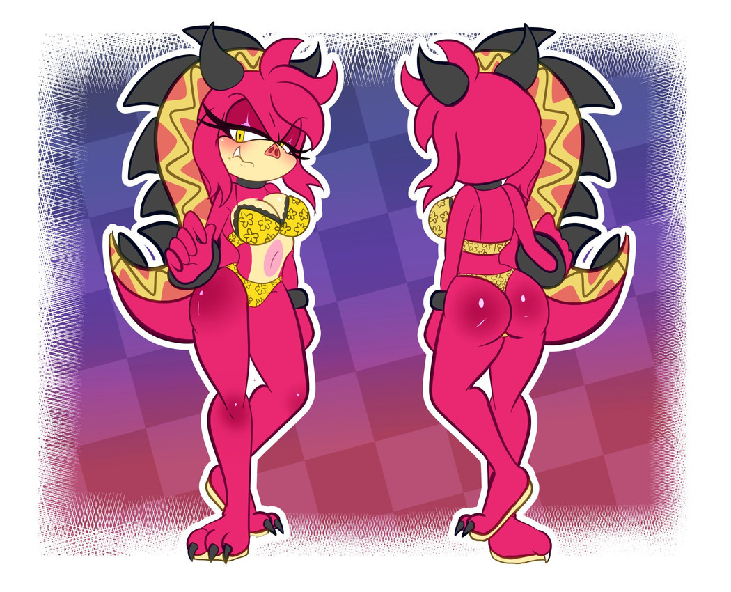 anthro blush bra camel_toe choker clothing eyelashes female horn jewelry long_eyelashes necklace panties pig_nose shell spikes tail underwear ventral_groove wristband yellow_eyes demichan sega sonic_the_hedgehog_(series) drifa_(eggbot15) fan_character armadillo mammal suid suine warthog xenarthran digital_media_(artwork) hi_res