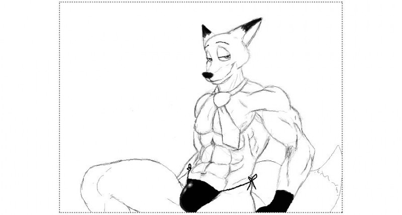 abs anthro biped bulge clothing grin male muscular muscular_anthro muscular_male pecs sitting smile solo thong underwear jessquik disney zootopia nick_wilde canid canine fox mammal red_fox true_fox 2015 monochrome unavailable_at_source