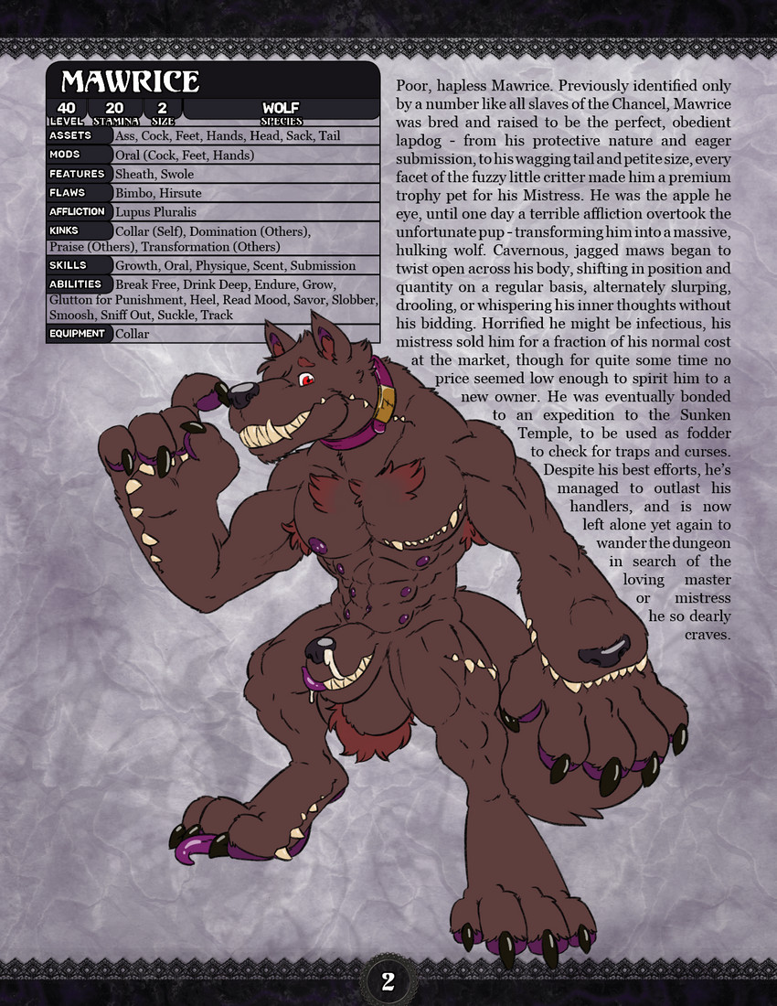 animal_genitalia bodily_fluids drooling fantasy genitals male multimaw muscular muscular_male role-playing_game saliva sheath solo tabletop text transformation min_(artist) fapp mythology canid canine canis mammal mythological_canine mythological_creature were werecanid werecanine werewolf wolf english_text hi_res