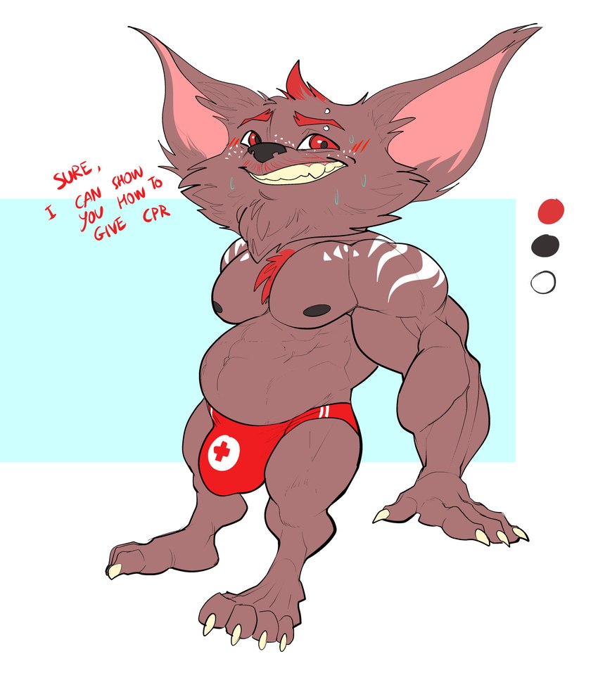 4_fingers 4_toes abs anthro belly big_biceps big_deltoids big_ears big_eyes big_muscles big_pecs black_nipples black_nose blue_background blush blush_lines bottomwear brown_arms brown_belly brown_chest brown_ears brown_feet brown_fingers brown_hands brown_legs brown_neck brown_toes bulge cheek_tuft chest_tuft chin_tuft claws clothed clothing color_swatch deltoids dialogue ear_tuft eyebrow_piercing eyebrow_stud eyebrows facial_piercing facial_tuft feet fingers fluffy fluffy_ears forearm_muscles fur gums happy head_tuft huge_deltoids huge_muscles huge_pecs humanoid_feet humanoid_hands lifeguard lifeguard_swimsuit looking_at_viewer male male_anthro manly markings multicolored_body multicolored_chest multicolored_clothing multicolored_fur multicolored_swimwear musclegut muscular muscular_anthro muscular_arms muscular_male muscular_thighs navel nipples obliques open_mouth open_smile pattern_bottomwear pattern_clothing pattern_swimwear pecs piercing pink_gums pink_inner_ear plantigrade pseudo_hair red_blush red_body red_chest red_clothing red_cross red_eyebrows red_eyes red_fur red_pseudo_hair red_speedo red_swimwear red_text serratus sharp_teeth short short_anthro short_male simple_background skimpy slightly_chubby slightly_chubby_anthro slightly_chubby_male smile smiling_at_viewer solo speedo spots spotted_chest standing striped_arms striped_bottomwear striped_clothing striped_speedo striped_swimwear stripes swimwear symbol talking_to_viewer teeth text three-quarter_view toes trapezius triceps tuft two_tone_arms two_tone_clothing two_tone_speedo two_tone_swimwear white_arms white_background white_body white_chest white_claws white_fur white_markings white_spots white_stripes bristol league_of_legends riot_games tencent fan_character mammal yordle 2022 absurd_res colored digital_drawing_(artwork) digital_media_(artwork) english_text flat_colors full-length_portrait hi_res portrait