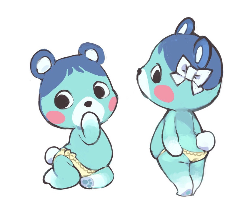 accessory anthro breasts butt clothed clothing featureless_breasts female flat_chested hair_accessory hair_ribbon panties panties_only ribbons solo topless underwear underwear_only merafume animal_crossing nintendo bluebear_(animal_crossing) bear mammal