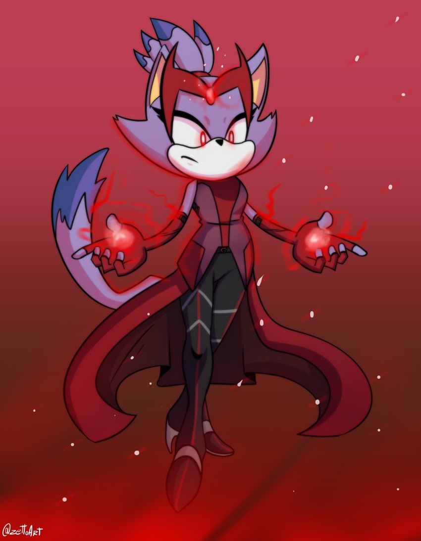 anthro clothed clothing crown female footwear gloves handwear headgear pose purple_body shoes simple_background solo superpowers supervillain tiara zettoart sega sonic_the_hedgehog_(series) blaze_the_cat scarlet_witch domestic_cat felid feline felis mammal absurd_res hi_res