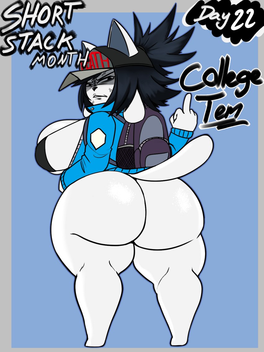 anthro big_breasts big_butt breasts butt female gesture hand_gesture huge_butt looking_at_viewer looking_back looking_back_at_viewer middle_finger solo thick_thighs jyto deltarune undertale_(series) college_tem_(jyto) temmie_(deltarune) canid canine mammal 3:4 hi_res