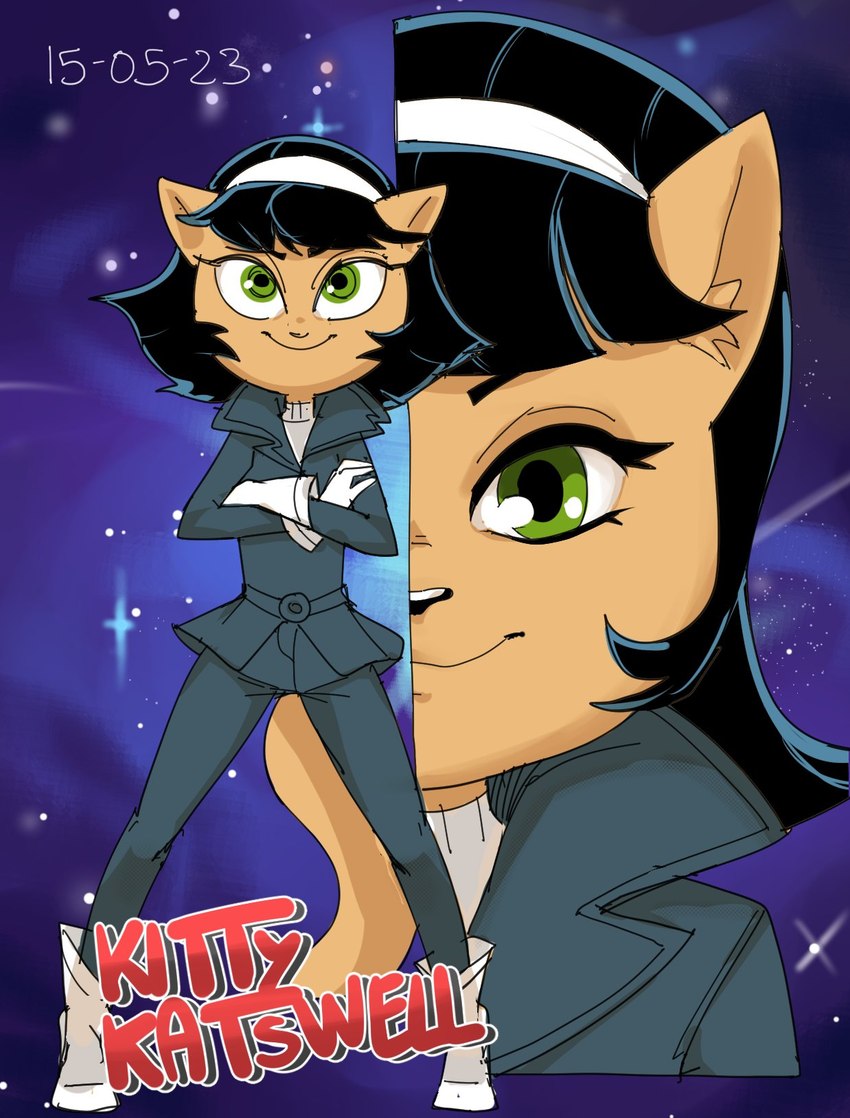 accessory anthro black_hair cosmic_background crossed_arms female fur green_eyes hair hair_accessory hairband solo space space_background tan_body tan_fur dbaru capcom marvel_vs._capcom nickelodeon t.u.f.f._puppy kitty_katswell domestic_cat felid feline felis mammal 2023 dated digital_drawing_(artwork) digital_media_(artwork) hi_res