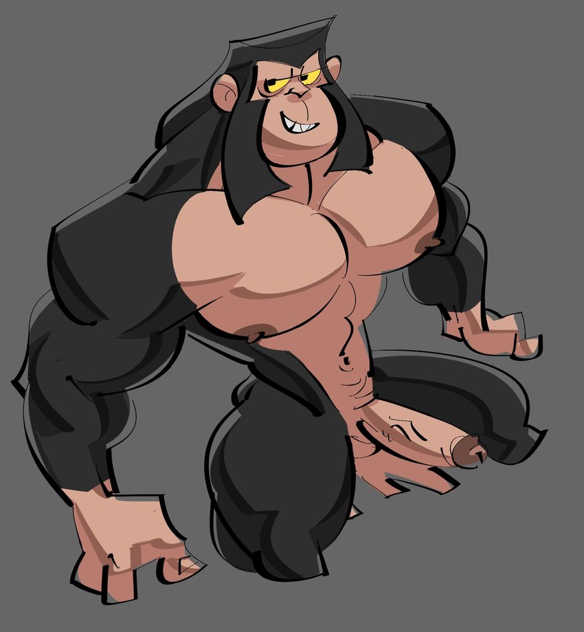 anthro balls barefoot biceps crouching erection feet genitals hair humanoid_genitalia humanoid_penis male muscular muscular_male nipples nude pecs penis prehensile_feet sitting solo toes posduroo cartoon_network dexter's_laboratory dial_m_for_monkey simion ape haplorhine mammal primate hi_res