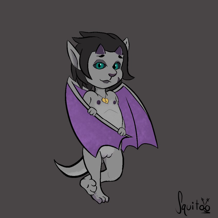 anthro bat_wings burn_scar cleft_tail covering covering_self crossed_legs female genitals green_eyes horn jewelry loli membrane_(anatomy) membranous_wings necklace necklace_only nipples nude on_one_leg purple_nipples pussy scar simple_eyes solo standing tail wings young young_anthro young_female squitoo ruth_candelabra gargoyle 1:1 2023 signature adult_(lore)