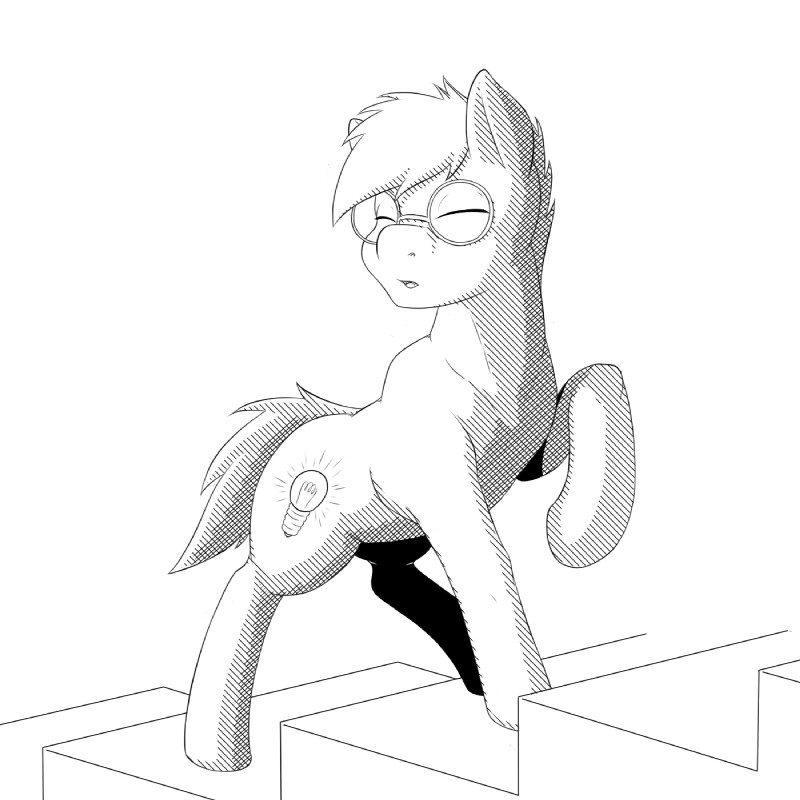 cutie_mark eyes_closed eyewear feral glasses male one_leg_up open_mouth raised_leg simple_background solo white_background sewlde hasbro my_little_pony tails_of_equestria fan_character earth_pony equid equine horse mammal pony 1:1 black_and_white hi_res monochrome