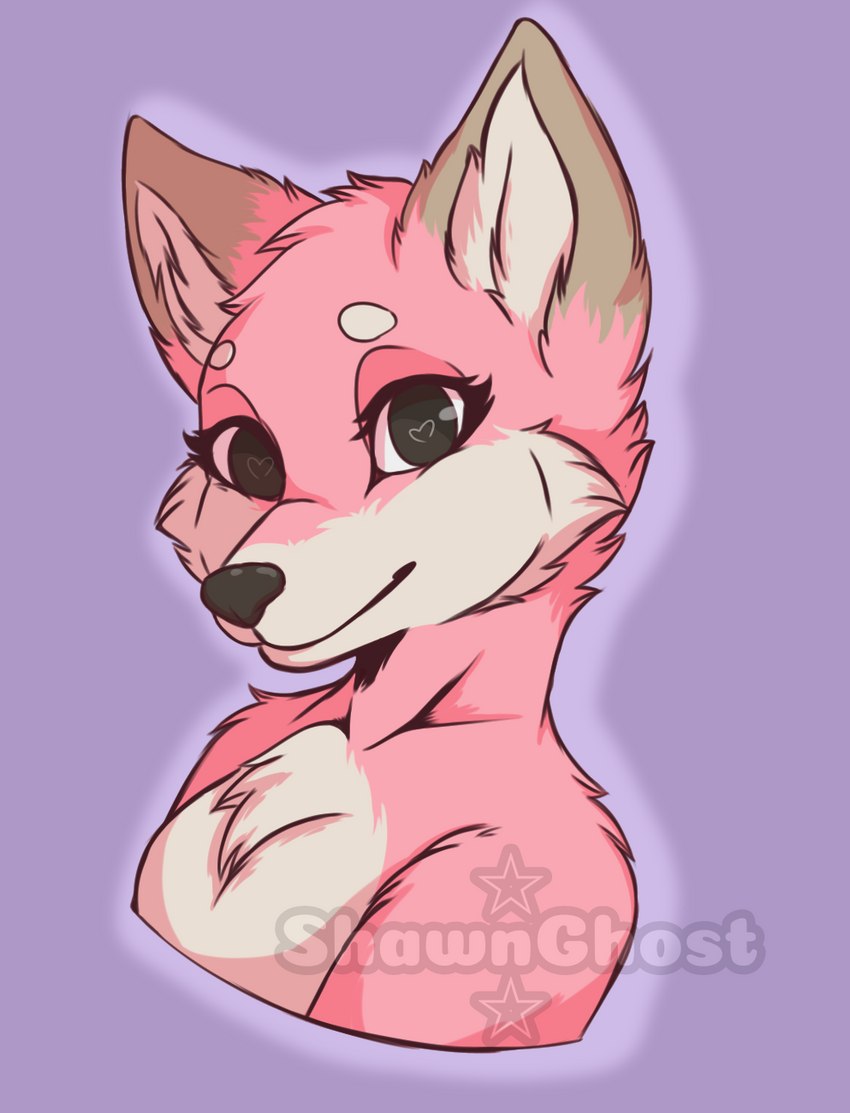 anthro female fur heart_eyes heart_symbol looking_at_viewer pink_body pink_fox pink_fur simple_background smile solo mistystar canid canine fox mammal digital_media_(artwork) hi_res