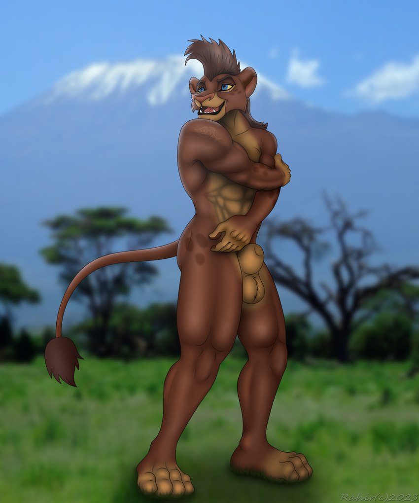 animal_genitalia anthro balls genitals male mohawk muscular muscular_anthro muscular_male nude savanna sheath solo rahir disney the_lion_guard the_lion_king baliyo felid lion mammal pantherine 5:6 digital_media_(artwork) hi_res