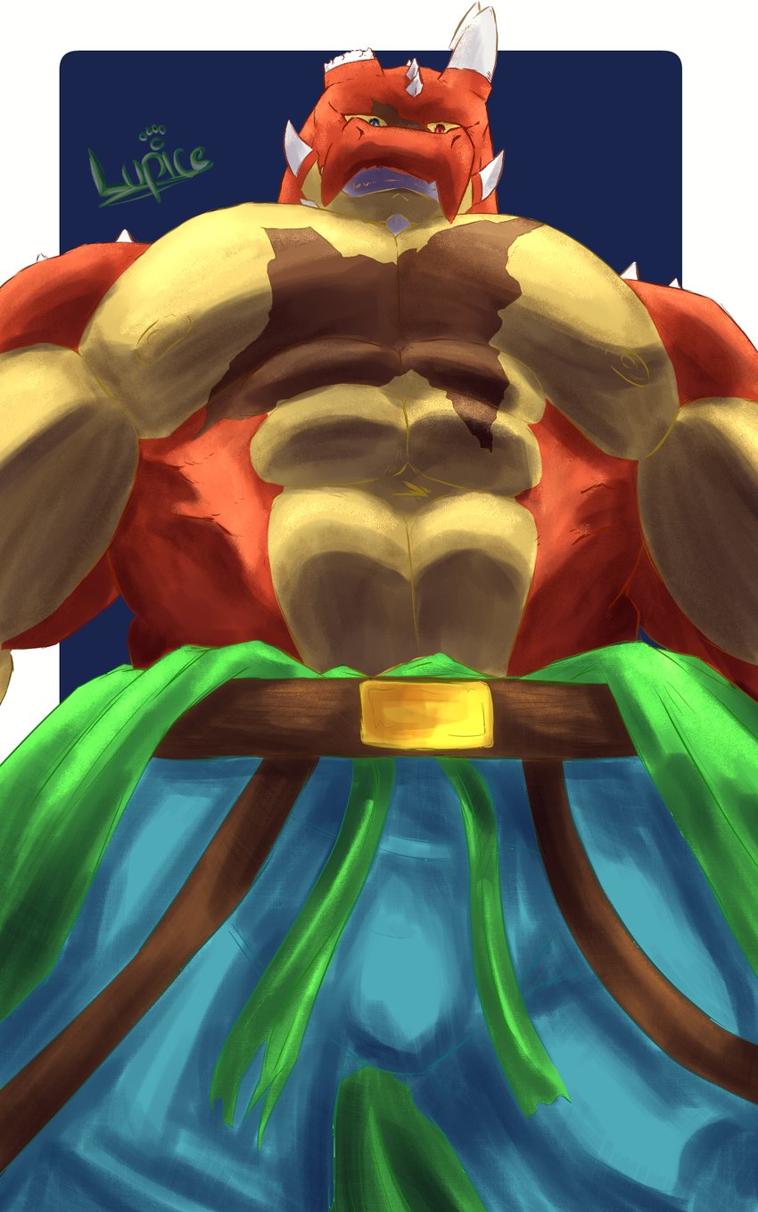 abs barazoku biceps clothed clothing feral male multicolored_body muscular muscular_male nipples pecs scales scar simple_background smile solo lupice mythology dragon mythological_creature mythological_scalie scalie 5:8 digital_media_(artwork) hi_res