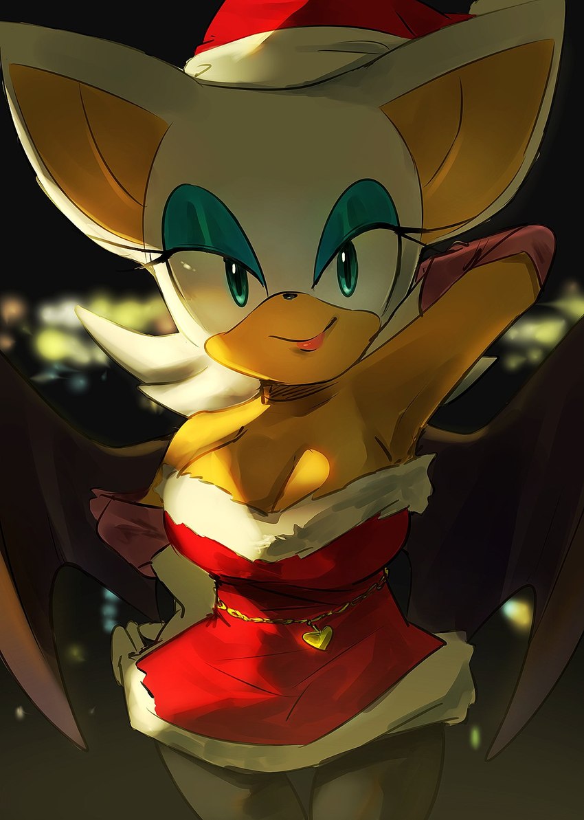 anthro breasts christmas_clothing christmas_headwear cleavage clothed clothing eyeshadow female hat headgear headwear holidays lipstick makeup membrane_(anatomy) membranous_wings santa_hat smile solo wings pachirisus christmas sega sonic_the_hedgehog_(series) rouge_the_bat bat mammal 2021 hi_res