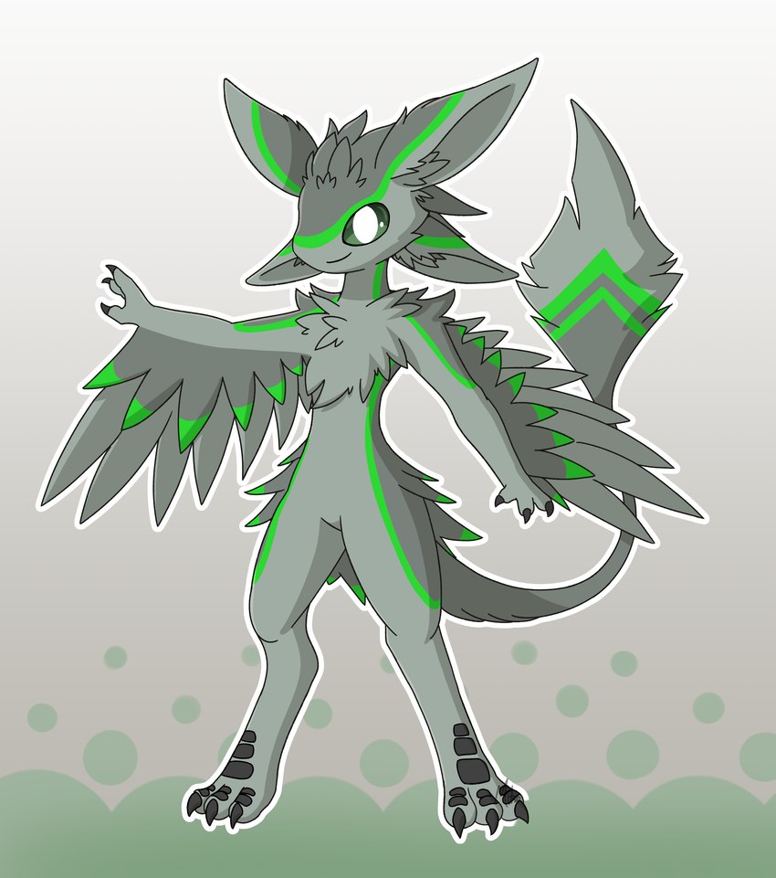 3_fingers 3_toes 4_ears anthro biped black_claws black_outline black_scutes chest_tuft claws countershade_feathers countershading digitigrade feathered_wings feathers featureless_crotch feet fingers green_background green_body green_eyes green_feathers green_sclera green_stripes green_tail_feathers grey_arms grey_background grey_body grey_chest grey_ears grey_feathers grey_feet grey_hands grey_head grey_inner_ear grey_legs grey_neck grey_tail grey_tail_feathers grey_tail_tuft grey_toes grey_torso grey_wings long_ears male male_anthro multi_ear multicolored_body multicolored_feathers nude nude_anthro nude_male outer_highlight outline scutes simple_background slim solo standing stripes tail tail_feathers tail_tuft toes tuft two_tone_body two_tone_feathers white_background white_outline winged_arms wings mutsomuno aaron_(avali) avali avian 2022 absurd_res digital_media_(artwork) full-length_portrait hi_res portrait male_(lore)