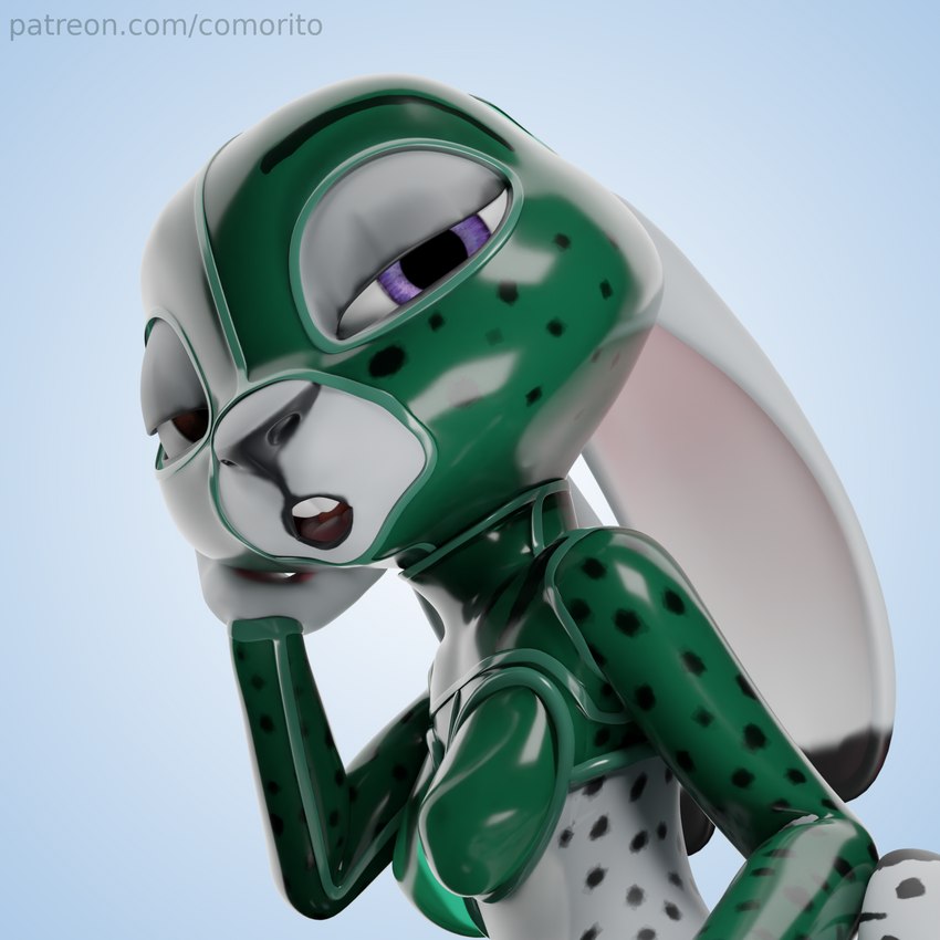 anthro clothing female latex mask rubber_clothing solo comorito maroon felid feline hybrid lagomorph leporid lynx mammal rabbit 1:1 3d_(artwork) blender_(artwork) digital_media_(artwork) hi_res tagme