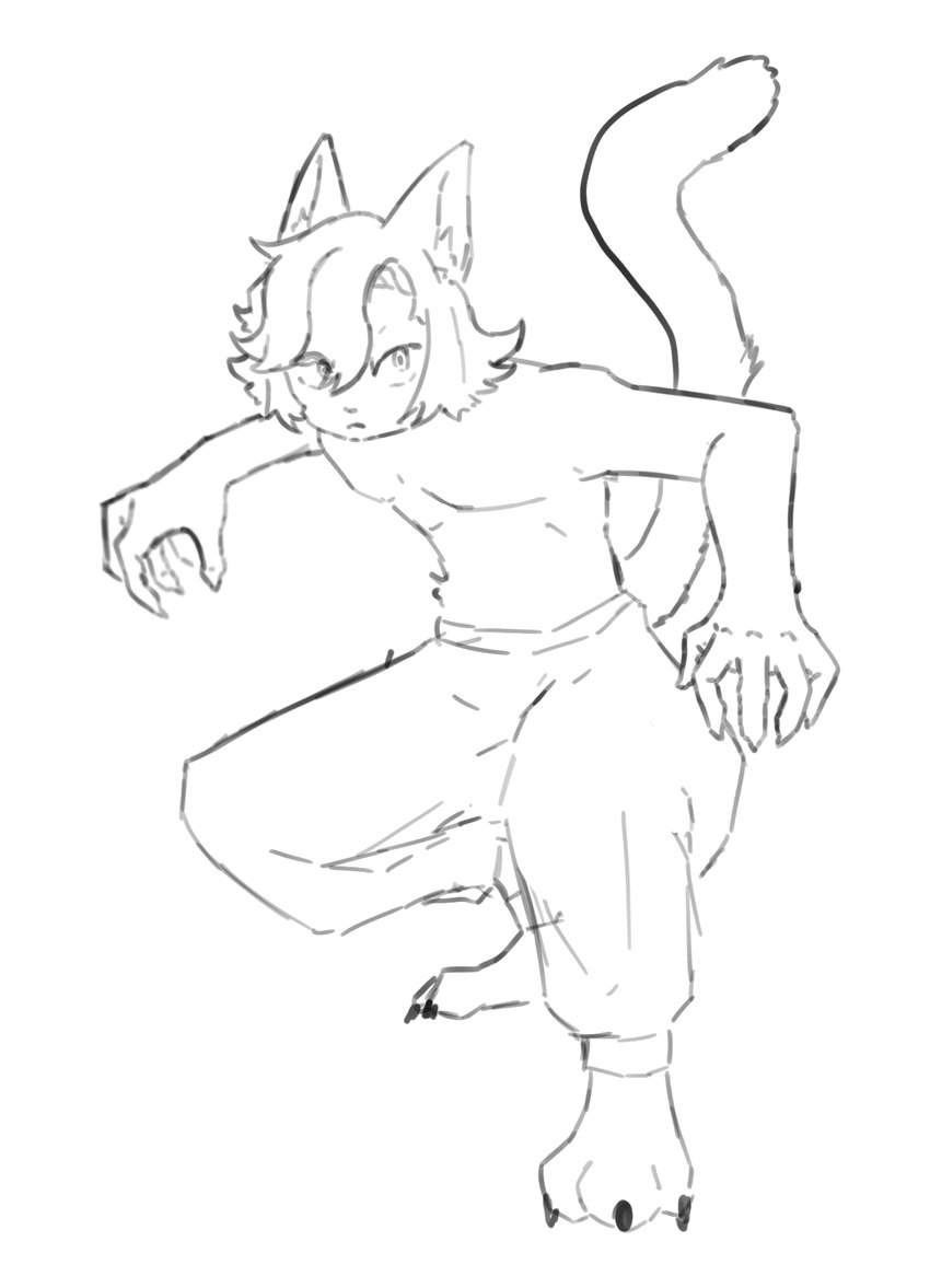 anthro barefoot bottomwear clothed clothing crouching eli_(katla) featureless_chest feet looking_aside male pants pants_only simple_background small_nose solo tail topless topless_anthro topless_male katla_(artist) domestic_cat felid feline felis mammal digital_media_(artwork) hi_res monochrome sketch