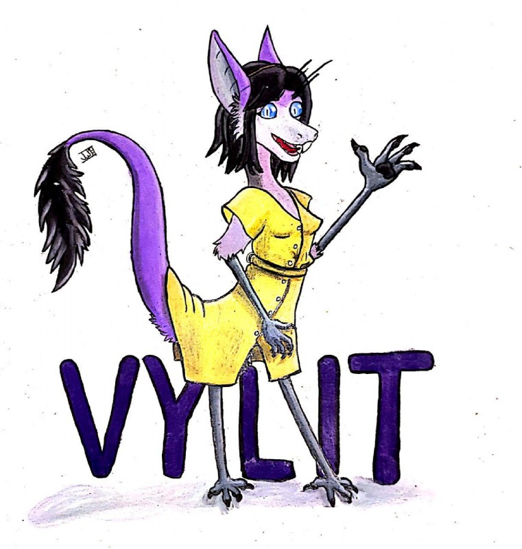 clothing dress solo sundress pez_wolf out-of-placers vylit mammal yinglet character_badge_(artwork) hi_res