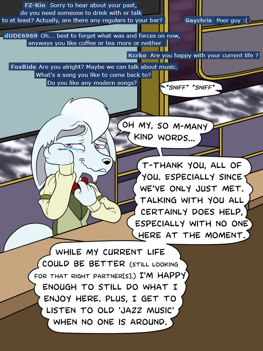 age_difference answering anthro ask_blog bodily_fluids elderly male older_male smile speech_bubble storytelling tears text wintersgardencomic felix_a_fox canid canine fennec_fox fox humanoid mammal true_fox 3:4 comic english_text hi_res