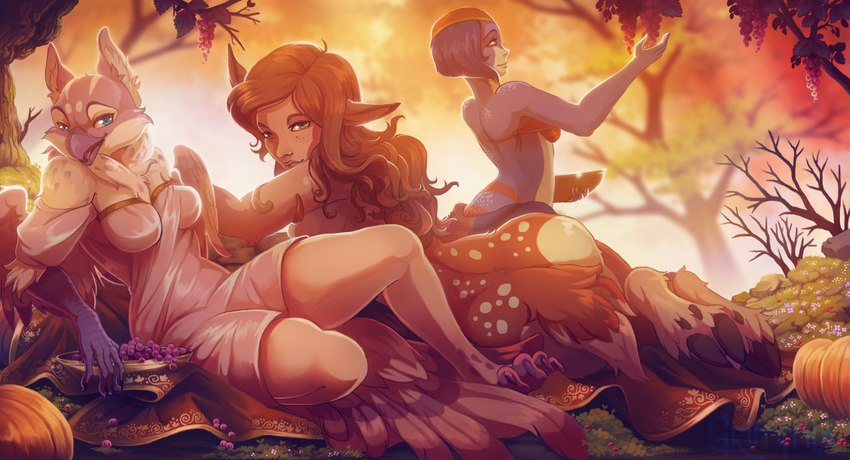 anthro beak breasts butt clothed clothing dappled_fur detailed_background feathers female food fruit fur group hooves nude plant pumpkin scales wings grimmla treesong willow_(regaleagle) animal_humanoid avian cervine deer deer_humanoid dryad humanoid mammal mammal_humanoid reptile reptile_humanoid scalie scalie_humanoid snake snake_humanoid