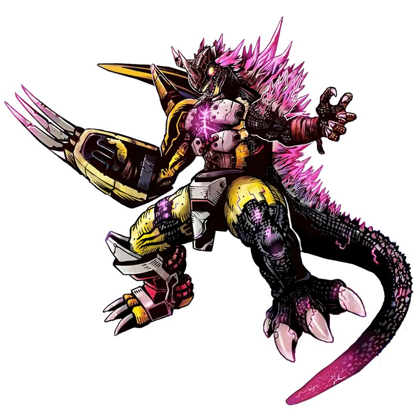 ambiguous_gender anthro armor broken_armor claws glowing glowing_eyes solo transformation unknown_artist bandai_namco digimon godzilla_(series) mythology toho godzilla digimon_(species) dinosaur dragon hybrid mythological_creature mythological_scalie prehistoric_species reptile scalie wargreymon wargreymon_g_erosion_mode 1:1 official_art
