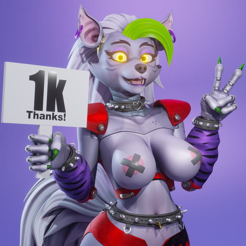 anthro big_breasts breasts ear_piercing ear_ring female fingers machine piercing pose ring_piercing smile solo houssem mayosplash_(modeler) five_nights_at_freddy's five_nights_at_freddy's:_security_breach scottgames steel_wool_studios roxanne_wolf animatronic canid canine canis mammal robot wolf 2024 3d_(artwork) digital_media_(artwork) hi_res