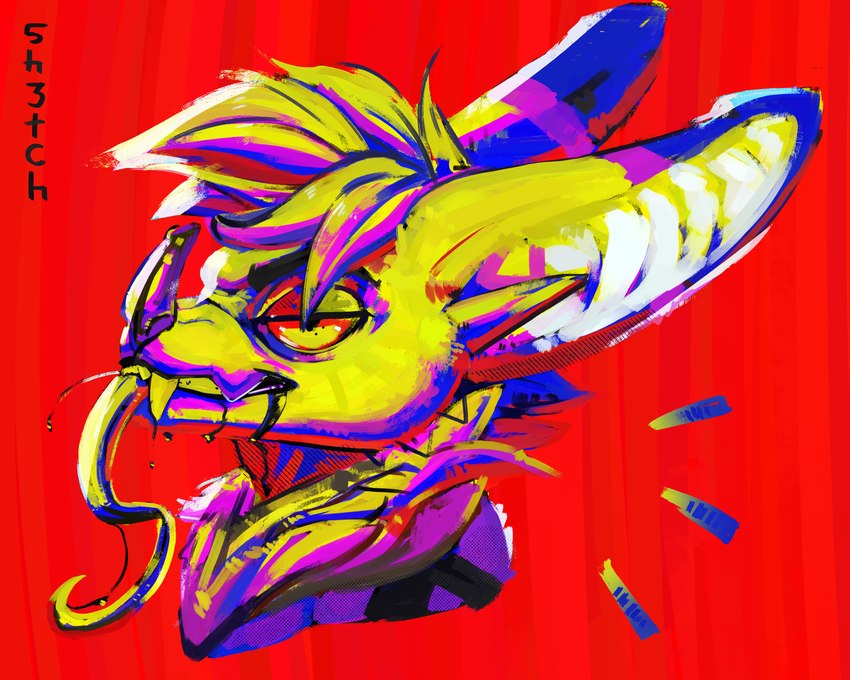 anthro male red_background simple_background slime smile smiling_at_viewer solo surrealism teeth tongue tongue_out sketchotterly bat mammal 5:4 absurd_res hi_res icon painting_(artwork) portrait