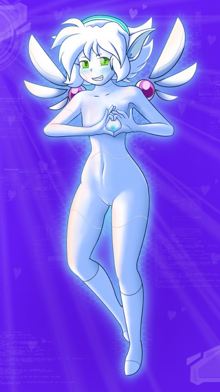 blush breasts female genitals green_eyes hair nipples nude open_mouth pussy solo white_body white_hair wings zerosite las_lindas digit_(chalo) humanoid mammal nanozell_spirit spirit 2018 absurd_res hi_res