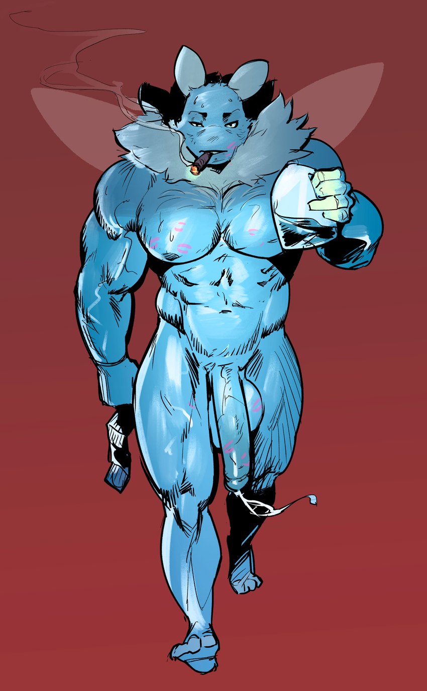 abs anthro balls barazoku big_balls big_muscles big_penis blue_body bodily_fluids brown_background cigar condom cum erection front_view genital_fluids genitals holding_condom holding_jug holding_object huge_balls huge_muscles huge_penis humanoid_genitalia humanoid_penis jug kiss_mark looking_at_viewer male muscular muscular_anthro muscular_male narrowed_eyes navel nipples nude pecs penis sexual_barrier_device simple_background smoke smoking solo tuft vein walking water wings purplebirdman lionel_(fluffedwings) arthropod insect lepidopteran moth 2022 hi_res