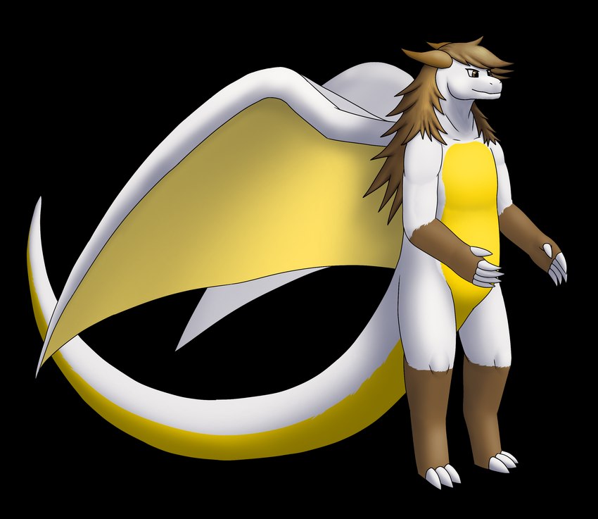 2_horns anthro brown_body brown_eyes brown_fur brown_hair claws digitigrade female fur hair horn membrane_(anatomy) membranous_wings simple_background slightly_chubby tail white_body white_claws white_fur wings yellow_body yellow_fur white-dragon mythology dragon furred_dragon furred_scalie mythological_creature mythological_scalie scalie 2024 absurd_res alpha_channel full-length_portrait hi_res portrait