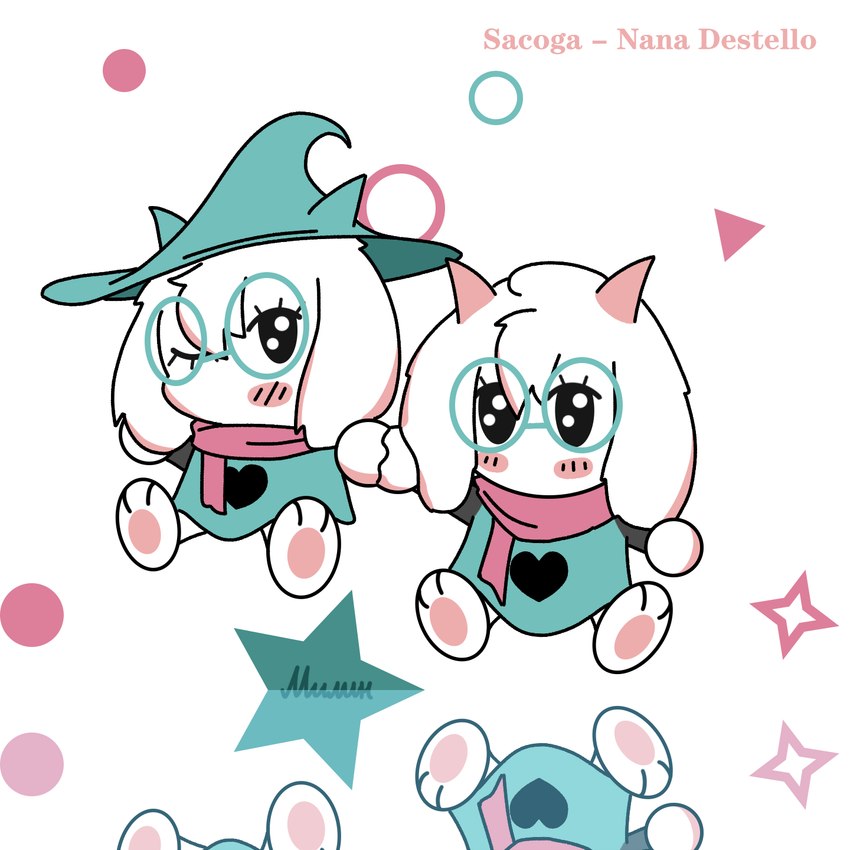 anthro blush clothing duo eyewear floppy_ears fluffy fur glasses hat headgear headwear lop_ears male pawpads paws robe scarf simple_background white_body white_fur milin_goatmonsto deltarune undertale_(series) ralsei bovid caprine goat humanoid mammal 1:1 hi_res